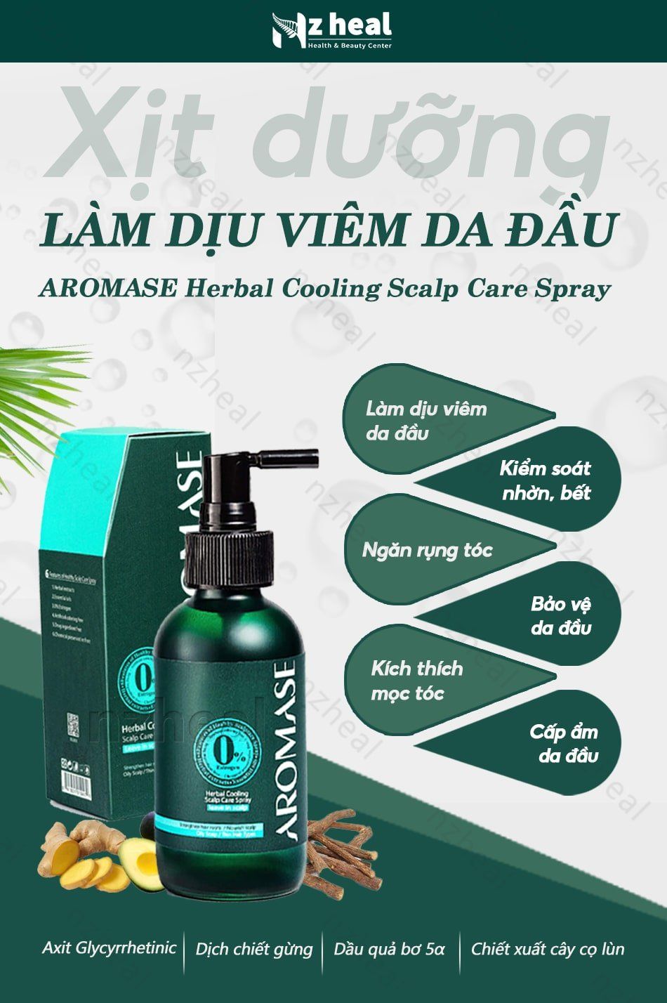 Xịt dưỡng và làm dịu viêm da đầu Aromase Herbal Cooling Scalp Care Spray 40ml