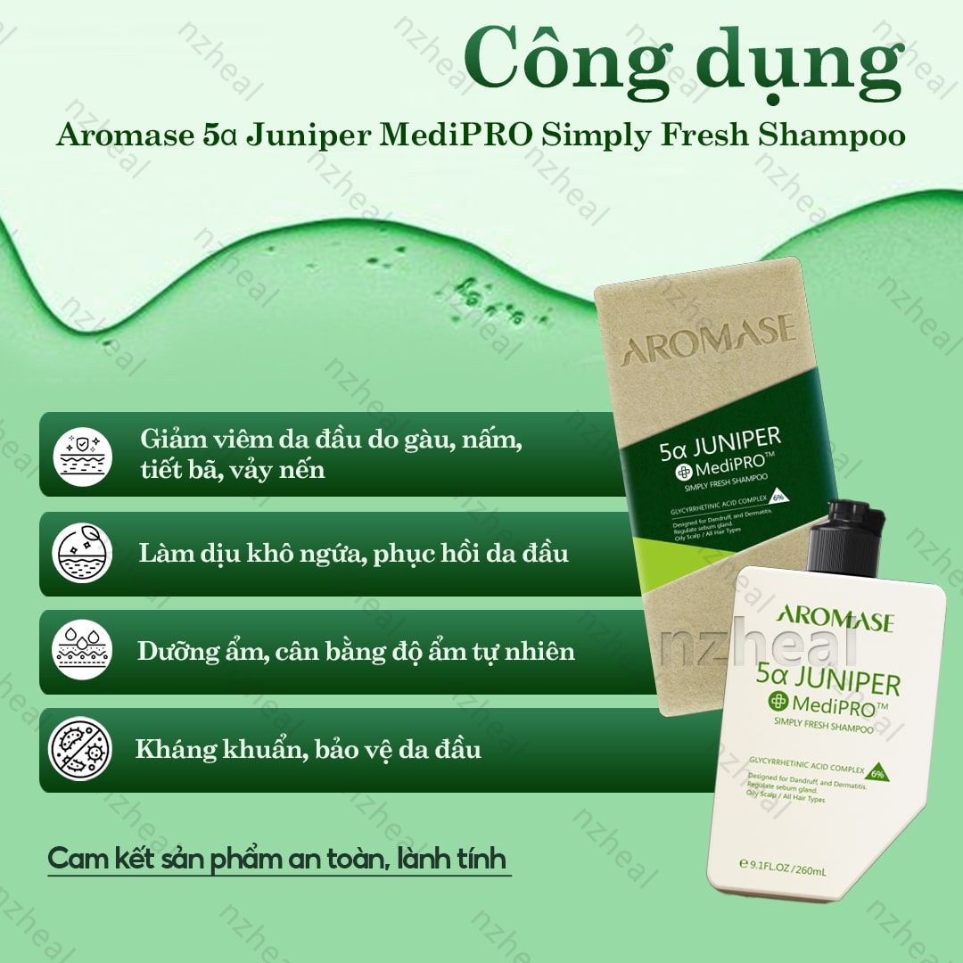 Dầu gội giảm gàu, làm dịu da đầu Aromase 5α Juniper MediPRO Simply Fresh Shampoo 80ml