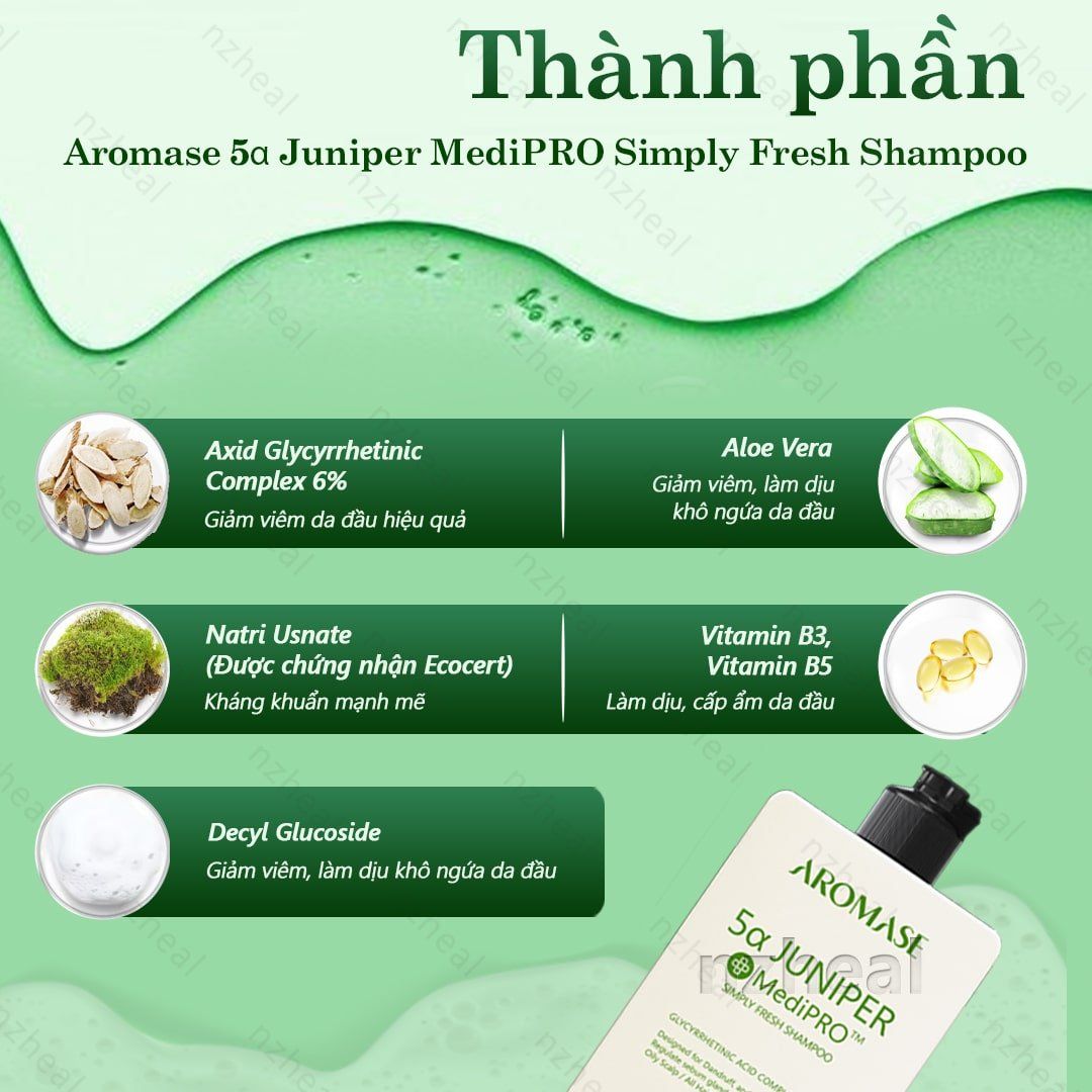Dầu gội giảm gàu, làm dịu da đầu Aromase 5α Juniper MediPRO Simply Fresh Shampoo 80ml