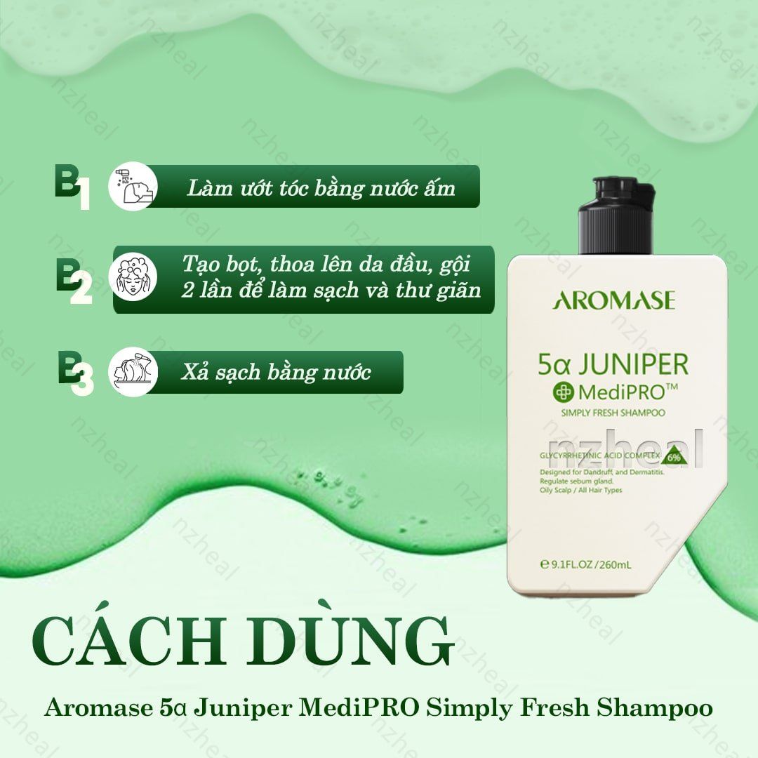 Dầu gội giảm gàu, làm dịu da đầu Aromase 5α Juniper MediPRO Simply Fresh Shampoo 80ml