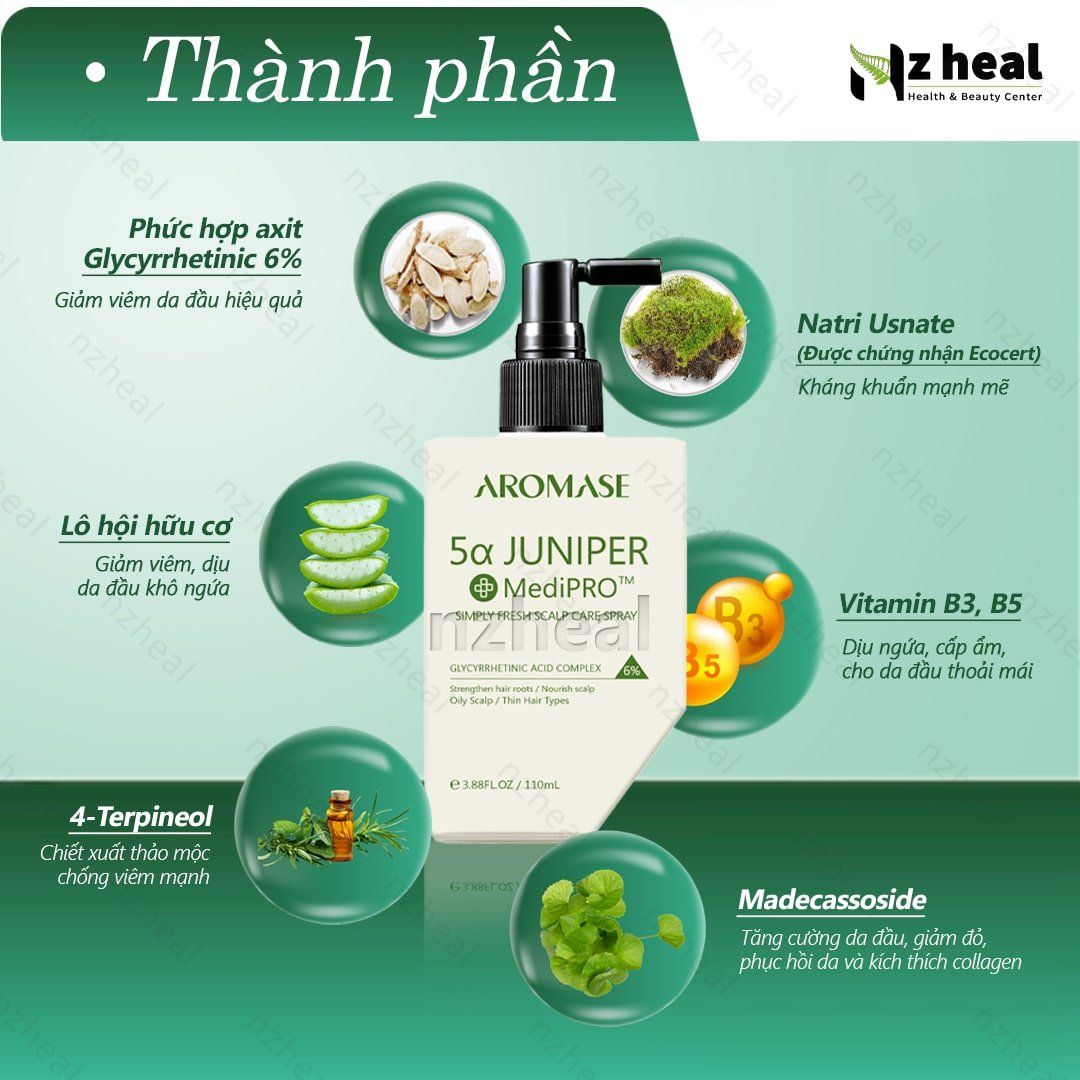 Xịt dưỡng và làm dịu da đầu Aromase 5α Juniper MediPRO Simply Fresh Spray 110ml