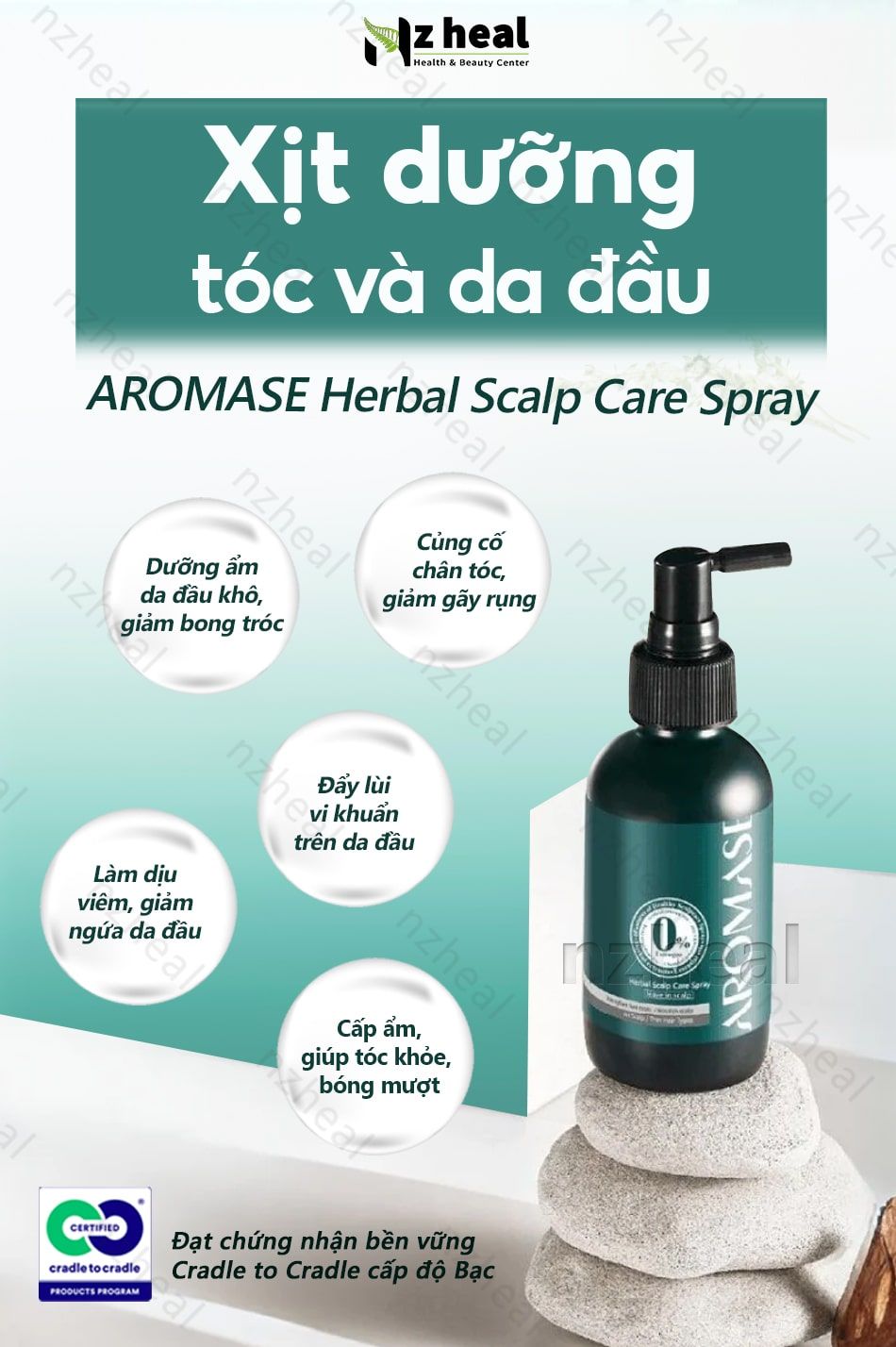 Xịt dưỡng và cấp ẩm cho da đầu khô Aromase Herbal Scalp Care Spray 40ml