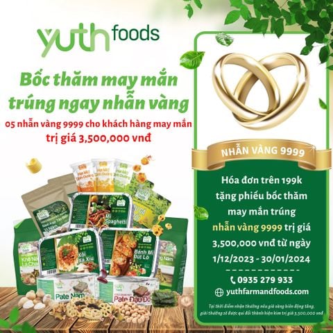 ✨OPPORTUNITY TO RECEIVE 5 GIFTS OF 9999 GOLD RINGS - WORTH 3,500,000 VND WITH YUTH FOODS!✨