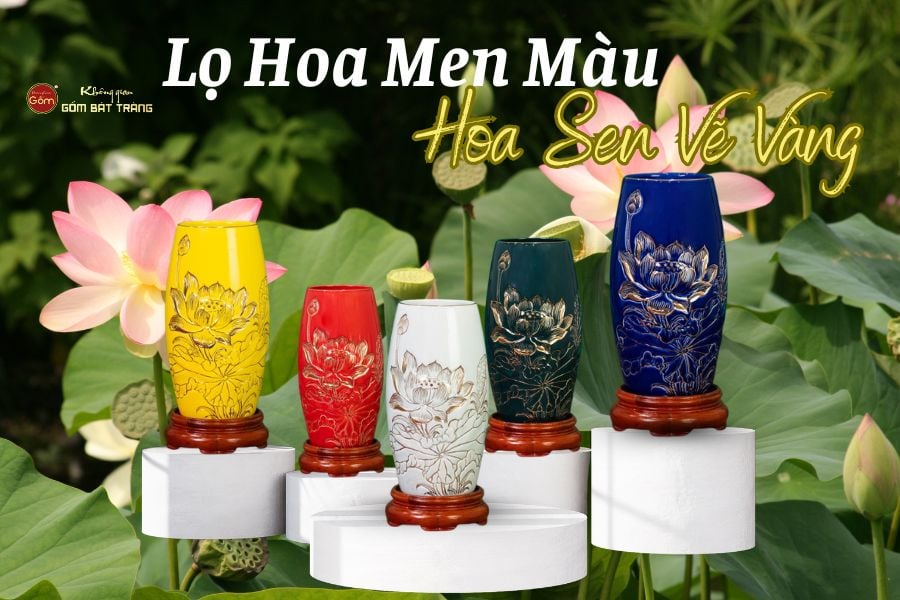 Lọ Hoa Men Màu Hoa Sen Vẽ Vàng: Tác Phẩm Gốm Mang Tinh Thần Văn Hóa Việt