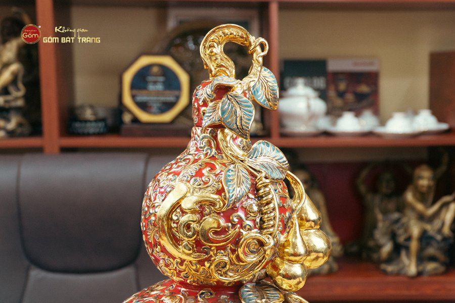 Bình Hồ Lô Chữ Lộc Đắp Nổi Vẽ Vàng