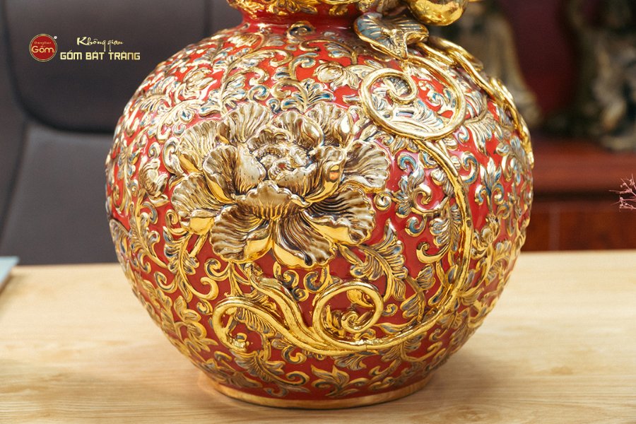 Bình Hồ Lô Chữ Lộc Đắp Nổi Vẽ Vàng