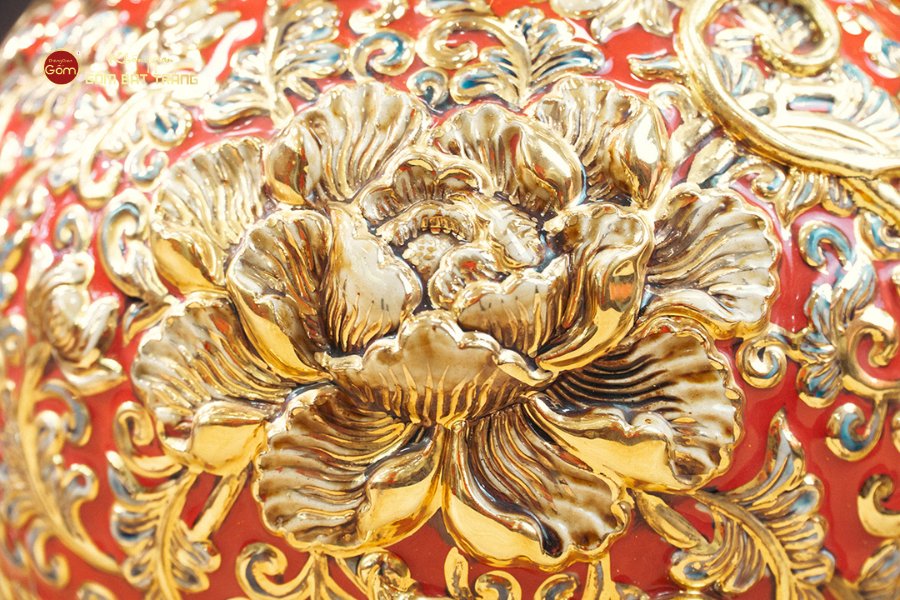 Bình Hồ Lô Chữ Lộc Đắp Nổi Vẽ Vàng