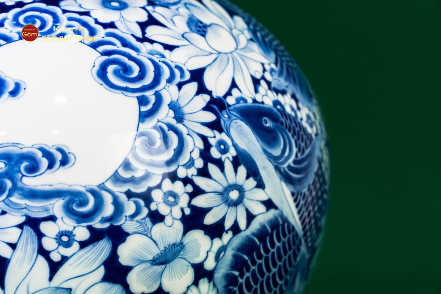 Bình Hồ Lô Hoa Ngư Tụ Khánh Lam Ngọc Bình An