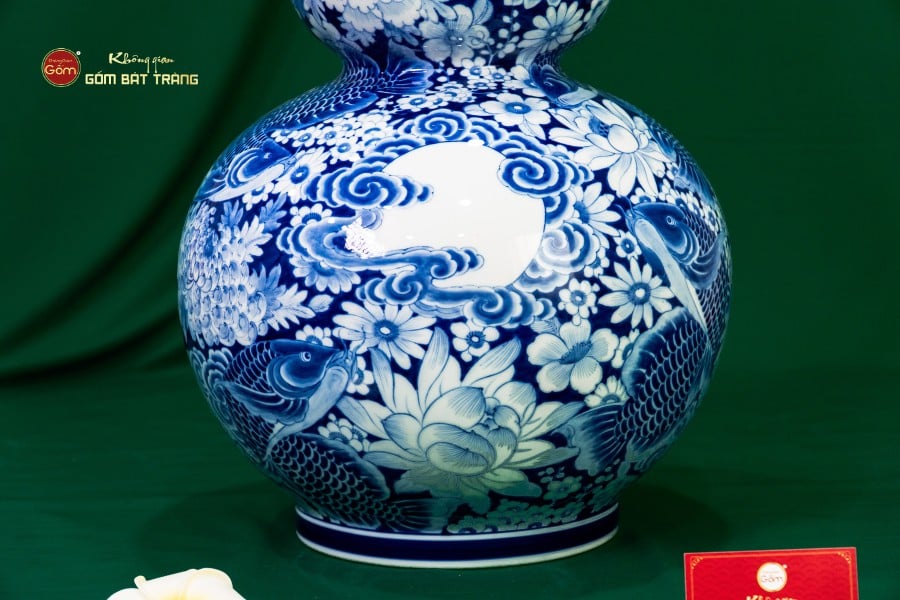 Bình Hồ Lô Hoa Ngư Tụ Khánh Lam Ngọc Bình An