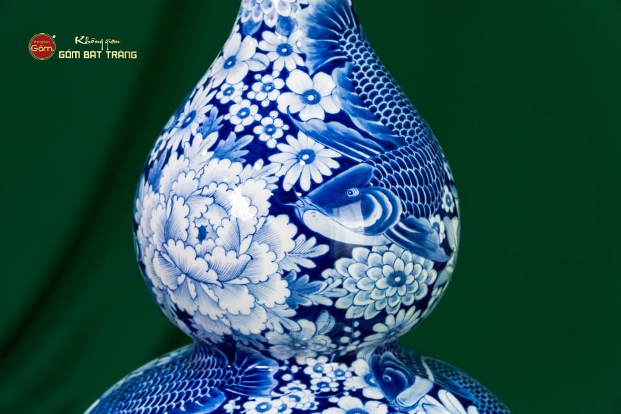 Bình Hồ Lô Hoa Ngư Tụ Khánh Lam Ngọc Bình An