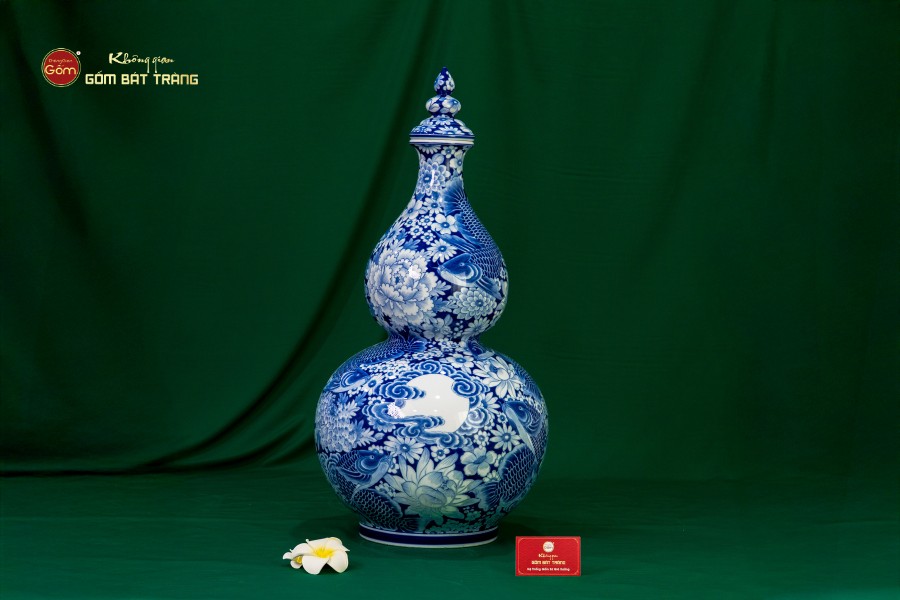 Bình Hồ Lô Hoa Ngư Tụ Khánh Lam Ngọc Bình An