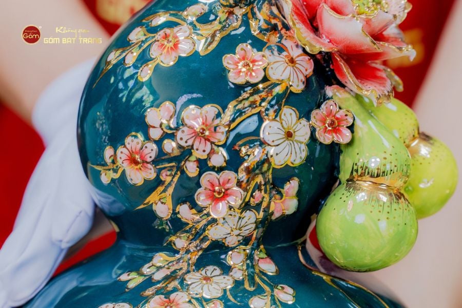 Bình Hồ Lô Xanh Lục Tài Lộc Vẽ Vàng