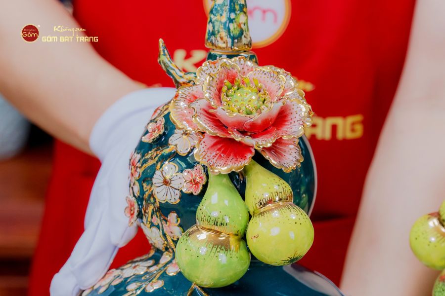 Bình Hồ Lô Xanh Lục Tài Lộc Vẽ Vàng