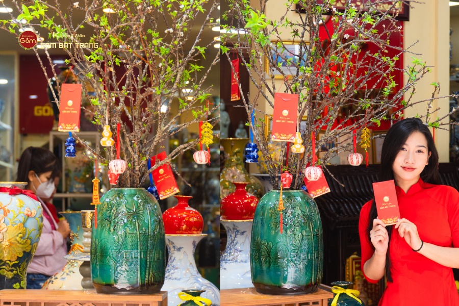 Bình Hoa Dáng Chuông Khắc Cảnh Quê Hương