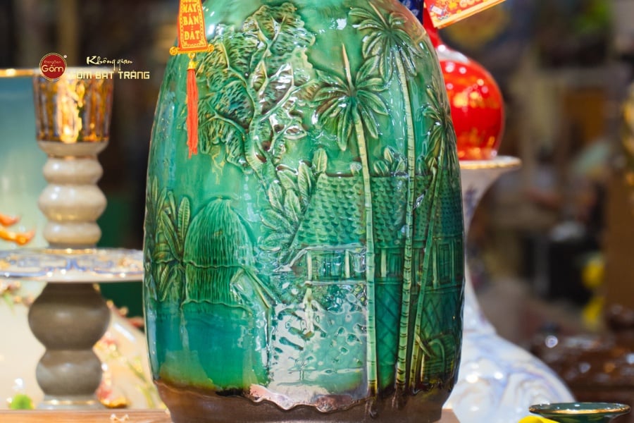 Bình Hoa Dáng Chuông Khắc Cảnh Quê Hương