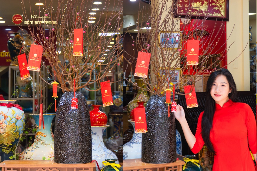 Bình Hoa Dáng Chuông Khắc Hoa Hồng