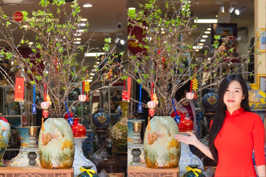 Bình Hoa Dáng Chuông Khắc Nổi Hoa Sen