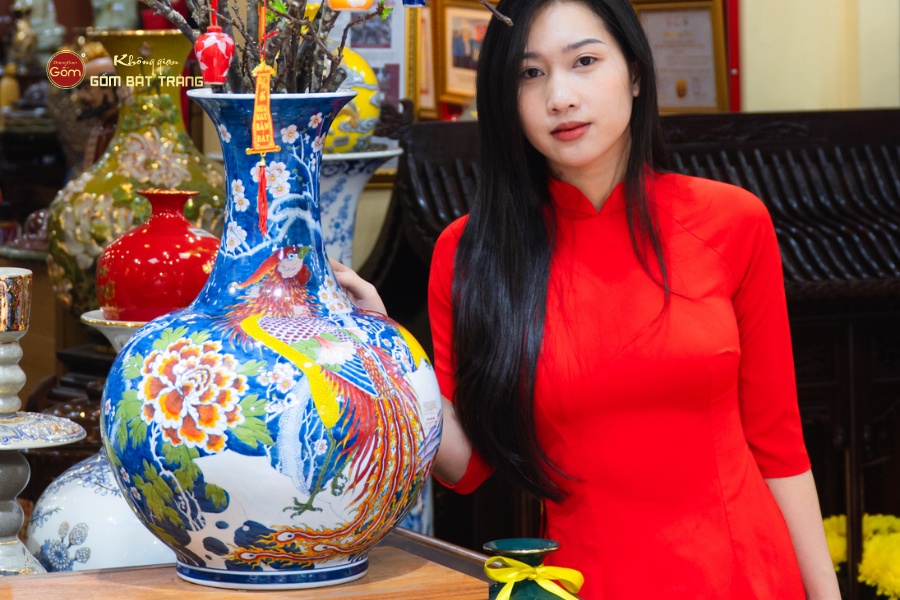 Bình Hoa Dáng Tỏi Chim Trĩ Phù Dung