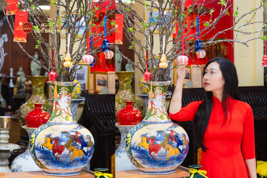 Bình Hoa Dáng Tỏi Mã Đáo Thành Công Vẽ Vàng