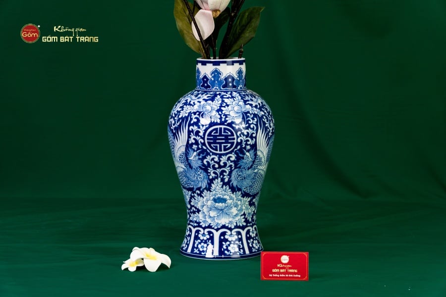 Bình Hoa Men Lam Song Phụng Ngàn Hoa Phú Quý