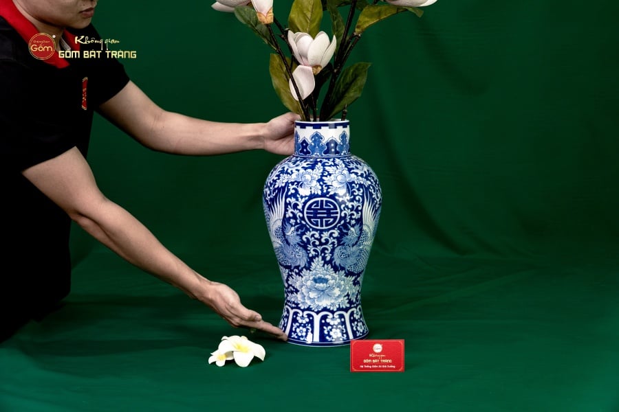 Bình Hoa Men Lam Song Phụng Ngàn Hoa Phú Quý