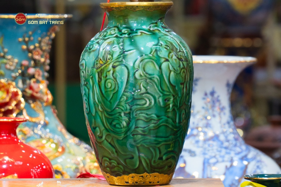 Bình Hoa Men Ngọc Bọc Đồng Họa Tiết Cô Gái