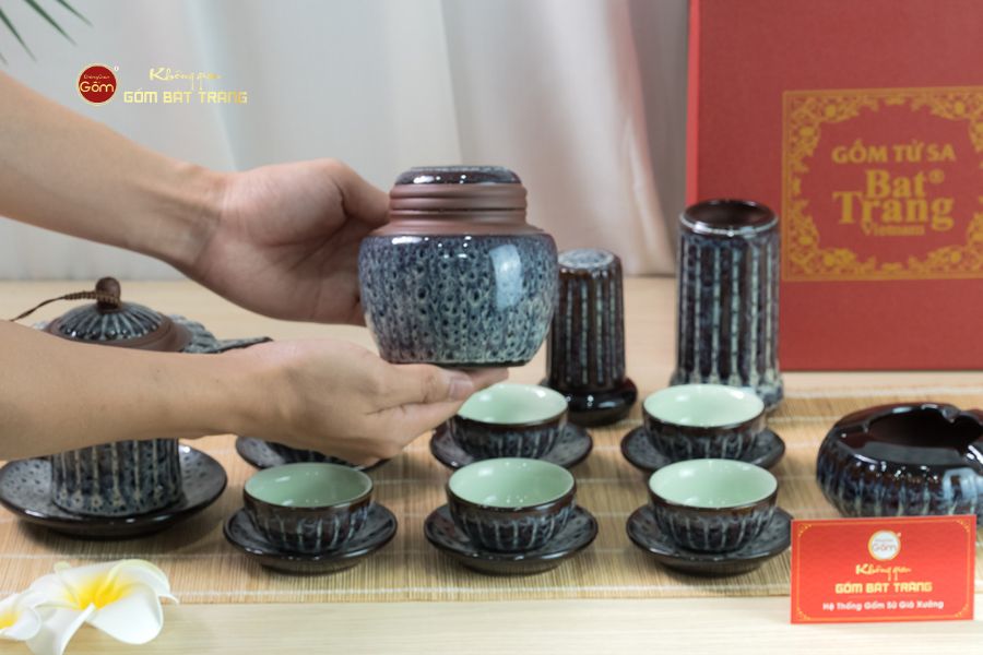 Bộ Ấm Chén Ấm Cao Múi Hoa