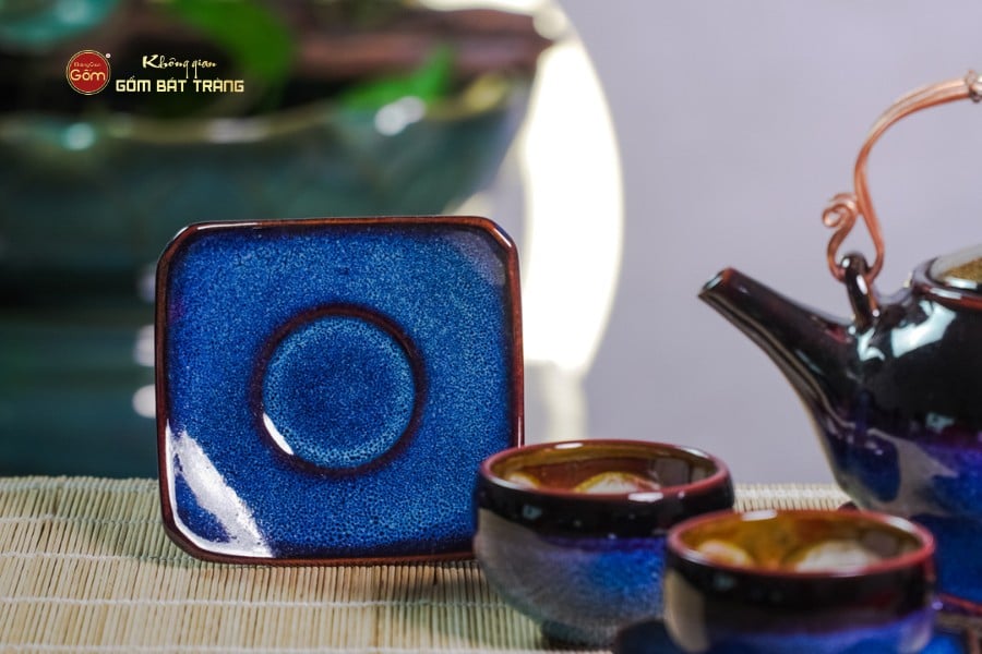 Bộ Ấm Chén Bưởi Xanh Men Hỏa Biến Lòng Hoa