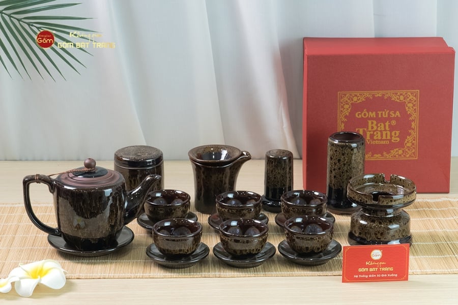 Bộ Ấm Chén Đại Mã Não Lòng Hoa