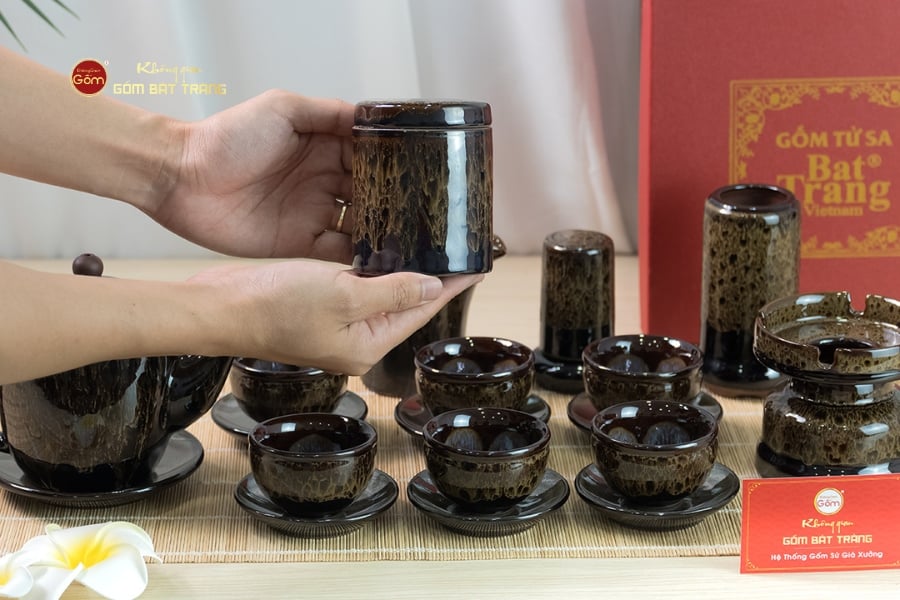 Bộ Ấm Chén Đại Mã Não Lòng Hoa