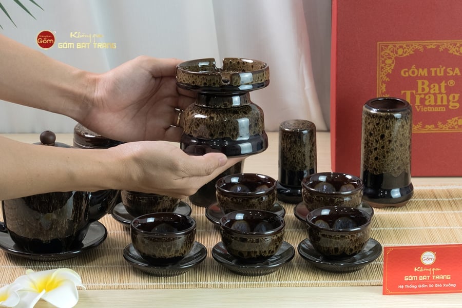 Bộ Ấm Chén Đại Mã Não Lòng Hoa