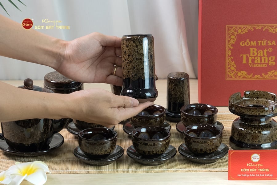 Bộ Ấm Chén Đại Mã Não Lòng Hoa