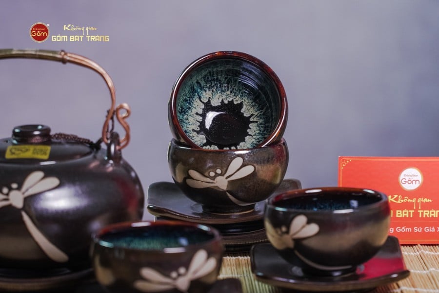 Bộ Ấm Chén Giang Tây Men Hỏa Biến Chuồn Chuồn