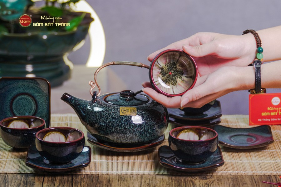 Bộ Ấm Chén Giang Tây Men Hỏa Biến Ghi Lòng Hoa