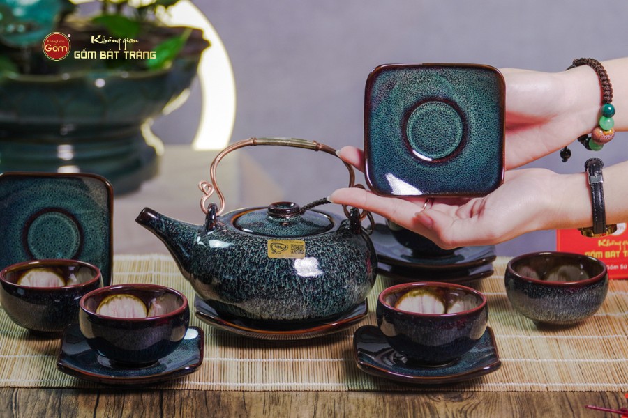 Bộ Ấm Chén Giang Tây Men Hỏa Biến Ghi Lòng Hoa