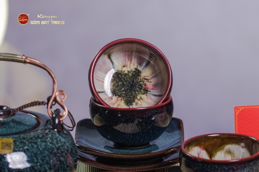 Bộ Ấm Chén Giang Tây Men Hỏa Biến Ghi Lòng Hoa