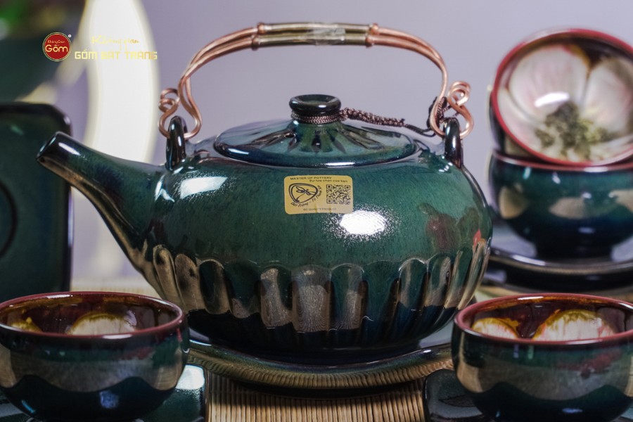 Bộ Ấm Chén Giang Tây Men Hỏa Biến Múi Ngọc Thỏ