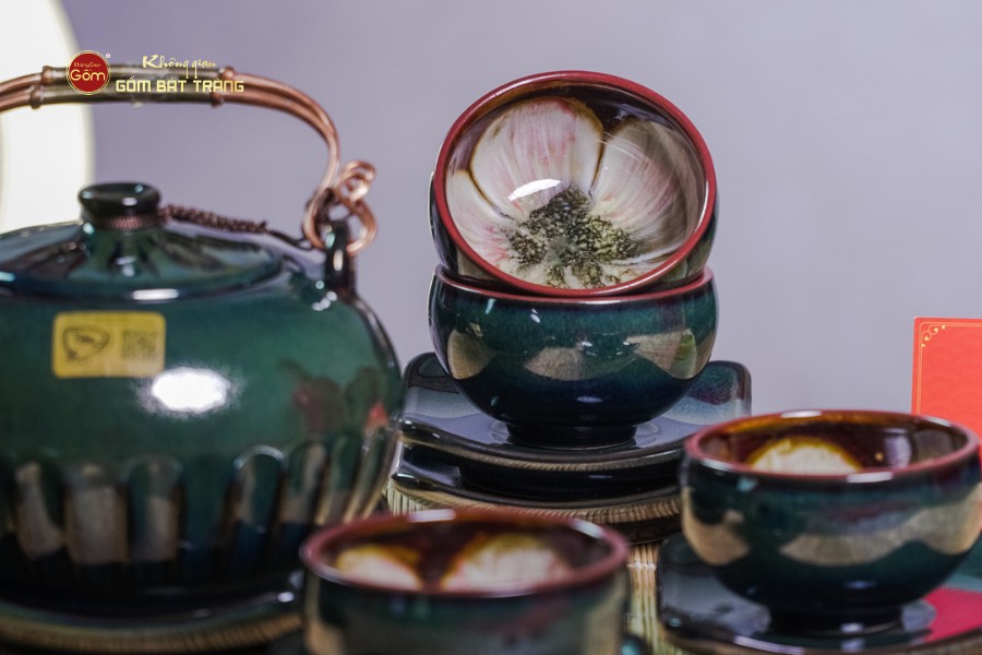 Bộ Ấm Chén Giang Tây Men Hỏa Biến Múi Ngọc Thỏ