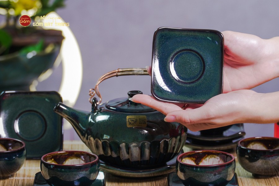 Bộ Ấm Chén Giang Tây Men Hỏa Biến Múi Ngọc Thỏ