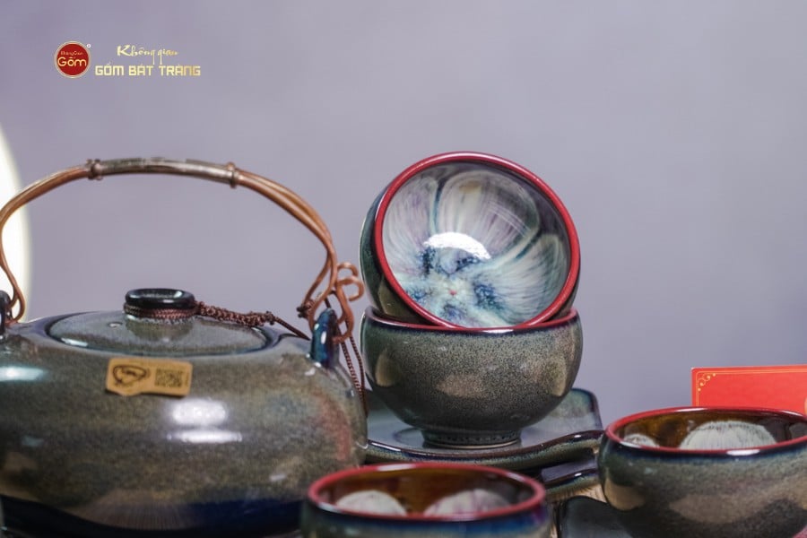 Bộ Ấm Chén Giang Tây Men Hỏa Biến Rêu Lòng Hoa