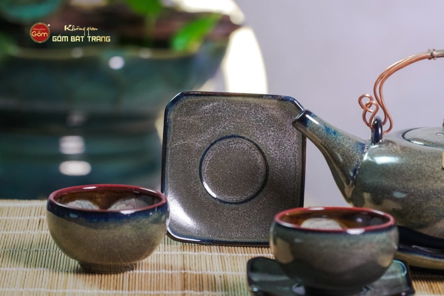 Bộ Ấm Chén Giang Tây Men Hỏa Biến Rêu Lòng Hoa