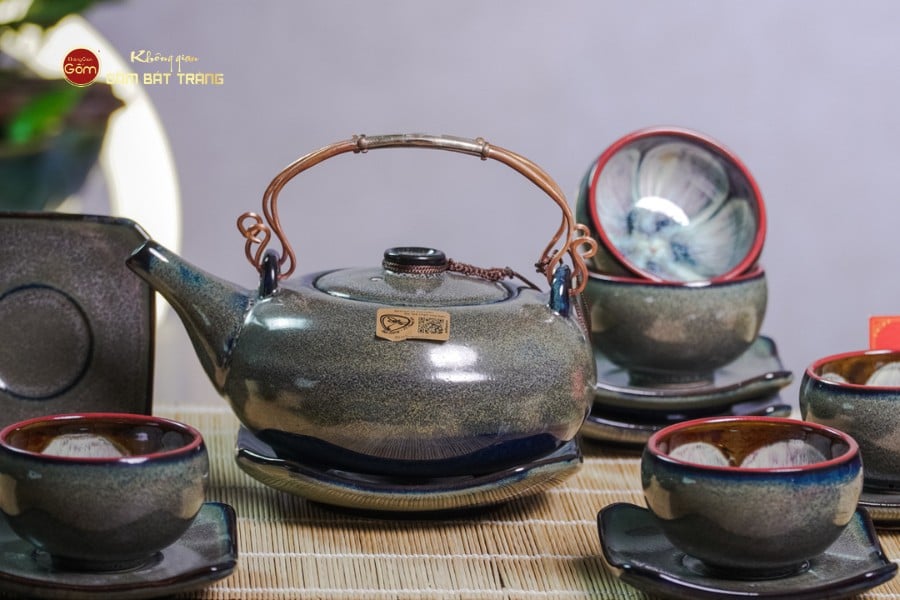 Bộ Ấm Chén Giang Tây Men Hỏa Biến Rêu Lòng Hoa