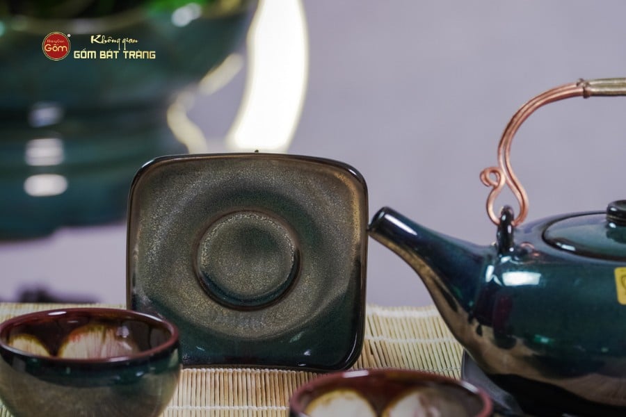 Bộ Ấm Chén Giang Tây Men Xanh Ngọc Hỏa Biến Lòng Hoa