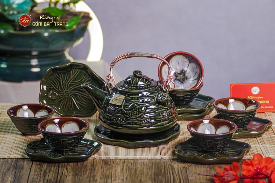 Bộ Ấm Chén Hỏa Biến Xanh Sen Cá