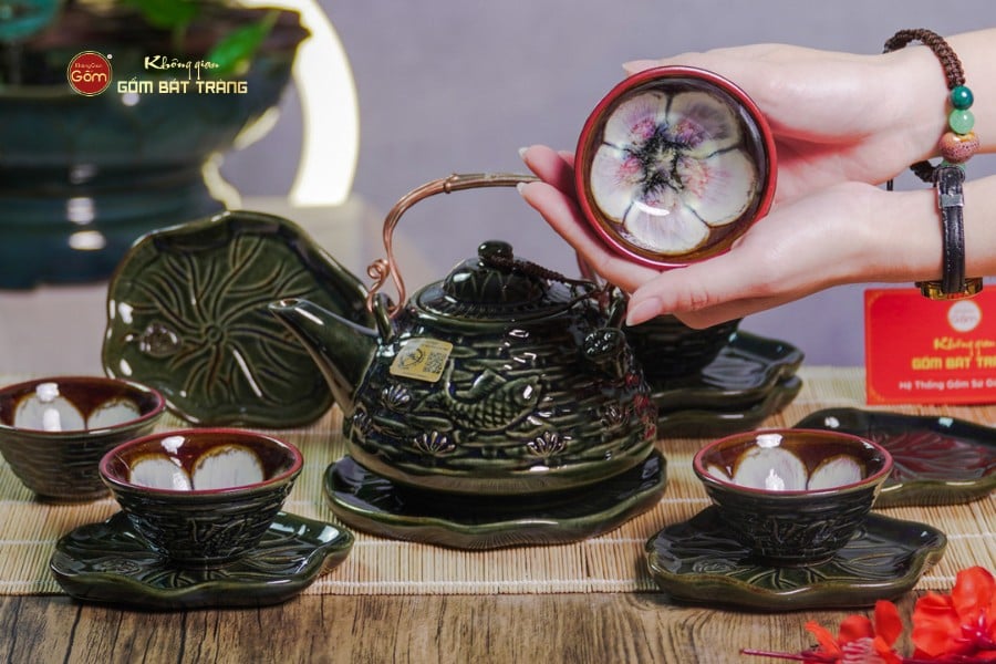 Bộ Ấm Chén Hỏa Biến Xanh Sen Cá