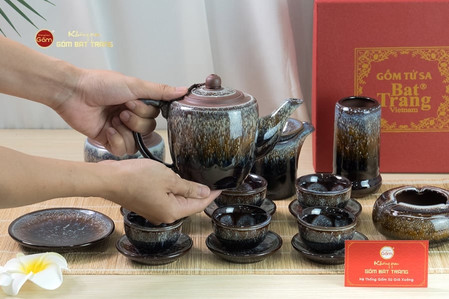 Bộ Ấm Chén Men Hỏa Biến Đại Cẩm Thạch