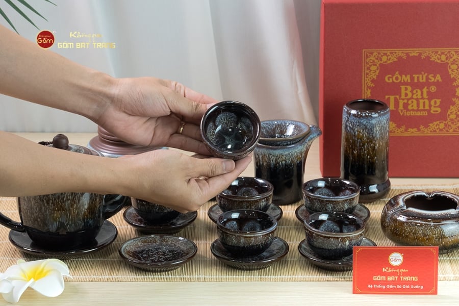 Bộ Ấm Chén Men Hỏa Biến Đại Cẩm Thạch