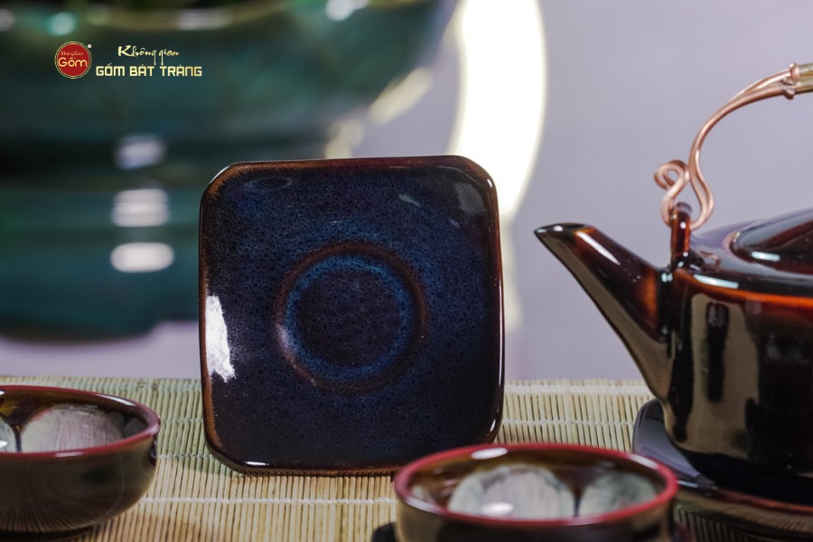 Bộ Ấm Chén Men Hỏa Biến Nâu Đen Ba Chân