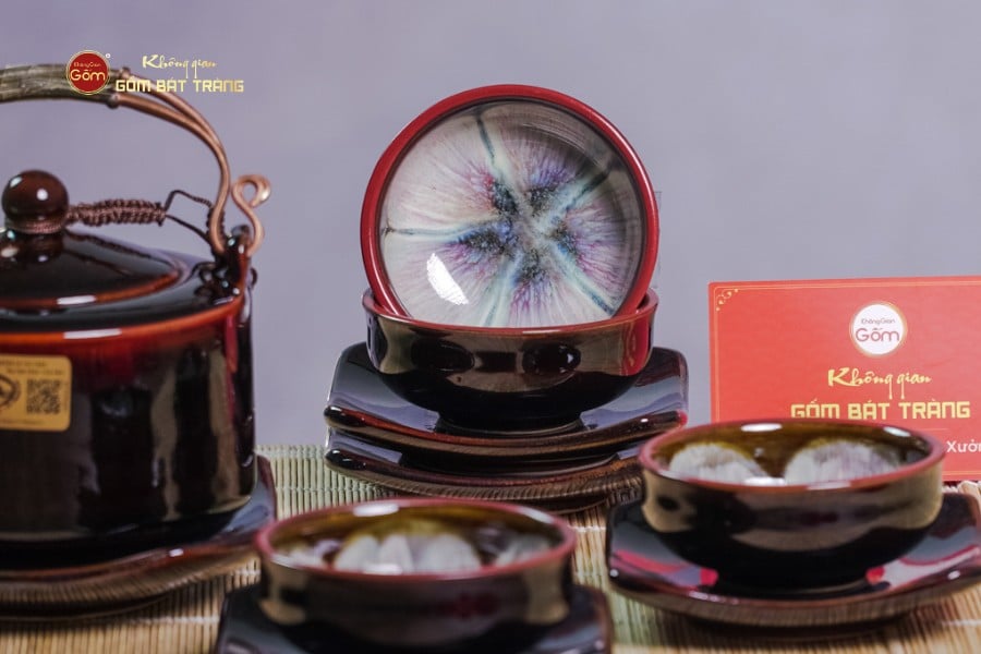 Bộ Ấm Chén Men Hỏa Biến Nâu Đen Ba Chân