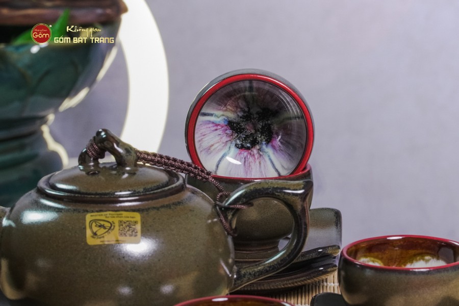 Bộ Ấm Chén Men Hỏa Biến Ngọc Quả Hồng